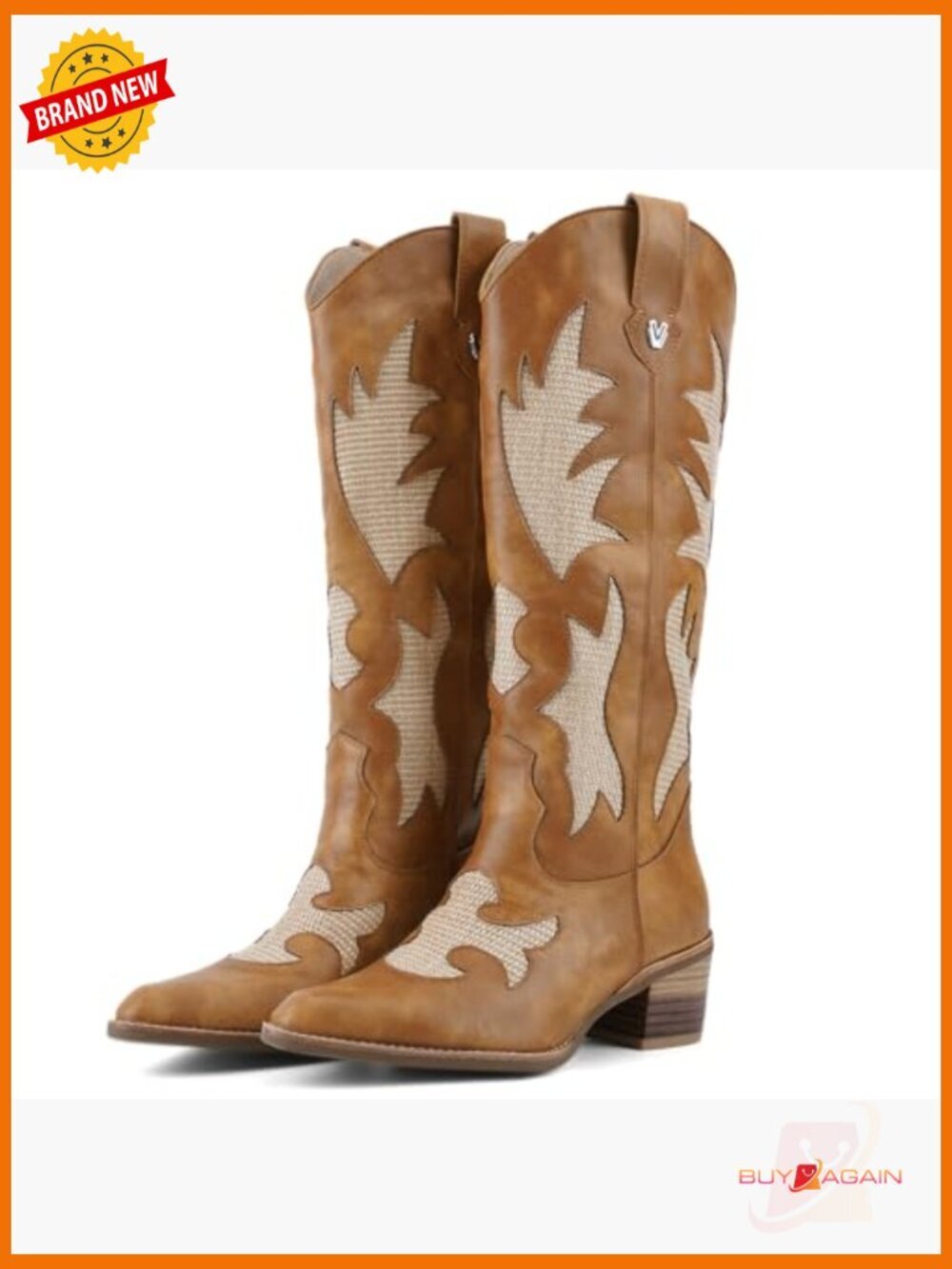 Western Mid Calf Pointed Toe Chunky Heel Cowgirl Boots with Embroidered - Picture 5 of 7